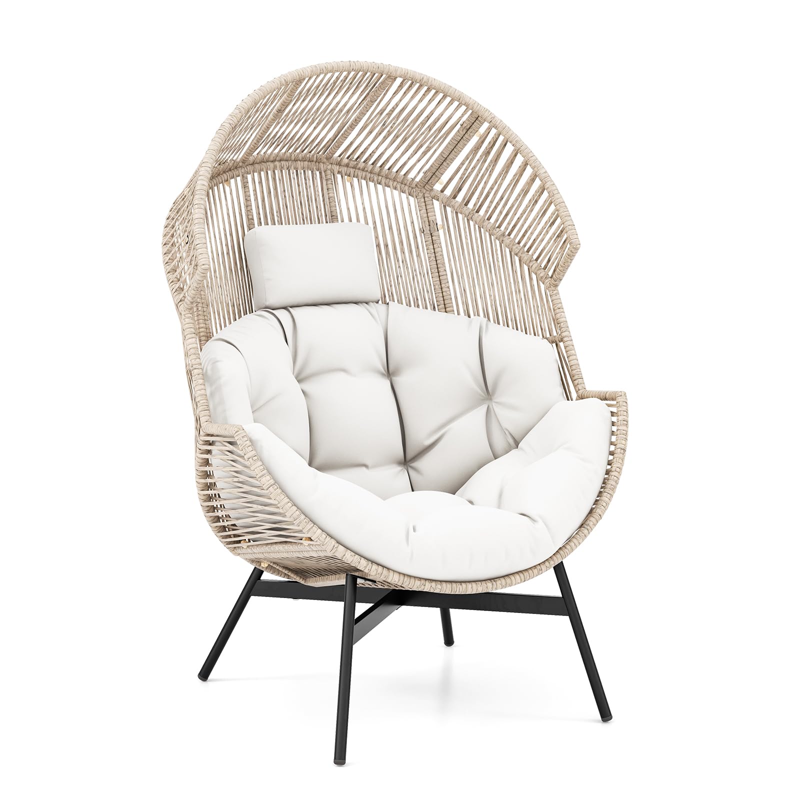 Fauteuil œuf surdimensionné Tangkula, fauteuil œuf de patio fixe en osier avec coussins et appuie-tête